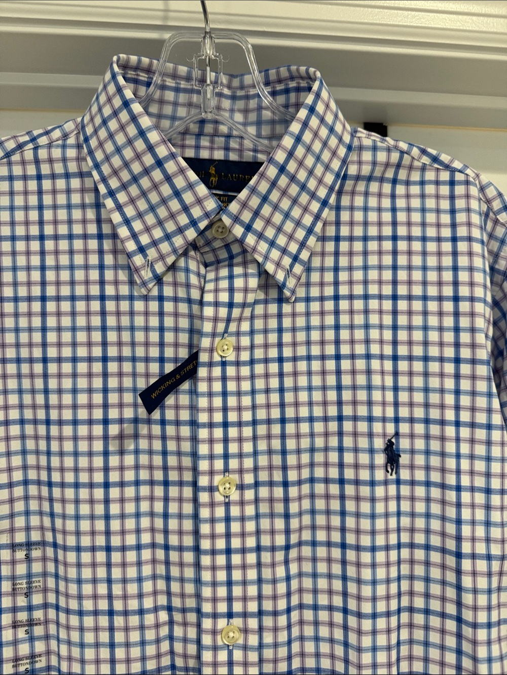 Polo by Ralph Lauren White Shirt with Blue and Light Purple Windowpane Plaid
